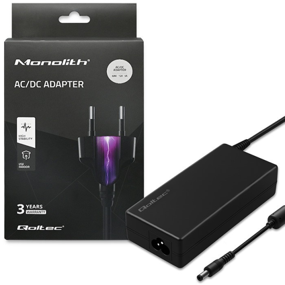 QOLTEC Zasilacz desktopowy 60W | 12V | 5A | 5.5*2.5 | + kabel zasilający  - 50799