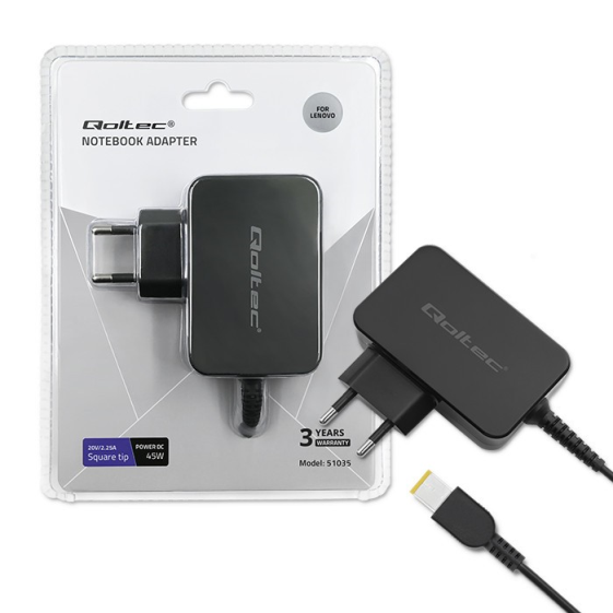 QOLTEC Zasilacz do Lenovo 45W | 20V | 2.25A | slim tip+pin  - 51035