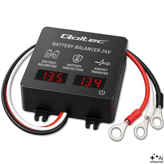 QOLTEC Balanser napięcia 24V do akumulatorów 2x12V | 5A | AGM GEL LiFePO4 | LED  - 51078