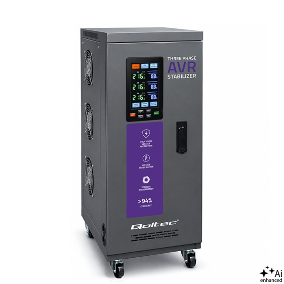 QOLTEC Trófazowy stabilizator napięia AVR | 10kVA | Dokładność +/-3%  - 51906