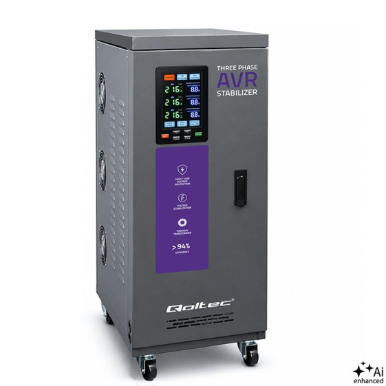 QOLTEC Trójfazowy stabilizator napięcia AVR | 15kVA | Dokładność +/-3%  - 51907