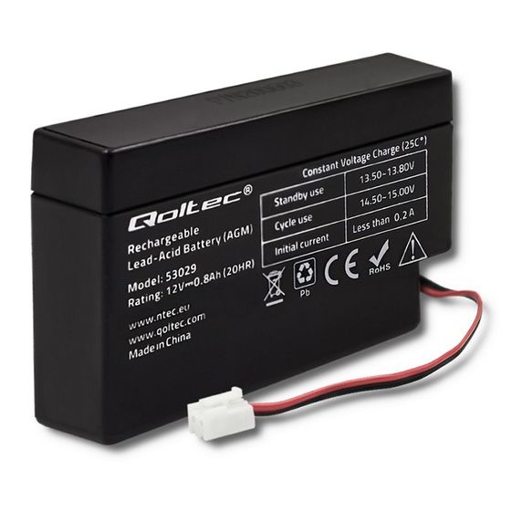 QOLTEC Akumulator AGM | 12V | 0.8Ah | max.12A  - 53029