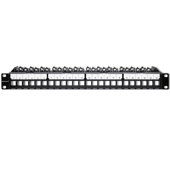 QOLTEC Patch panel do szaf RACK 19" | 24 porty | 1U | UTP | Czarny  - 54516