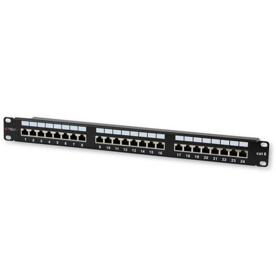 TECHLY Patch panel 1U STP 24xR J45 Cat.6, czarny z tacką - 022878