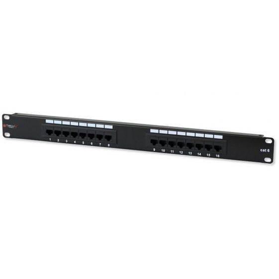 TECHLY Patch panel 1U UTP 16xR J45 Cat.6, czarny - 022885