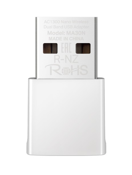TP-LINK Karta sieciowa Mercusys AC1300 Nano Wireless Dual Band USB Adapter              SPEED: 400 Mbps at 2.4 GHz + 867 Mbps at 5 GHz - MA30N