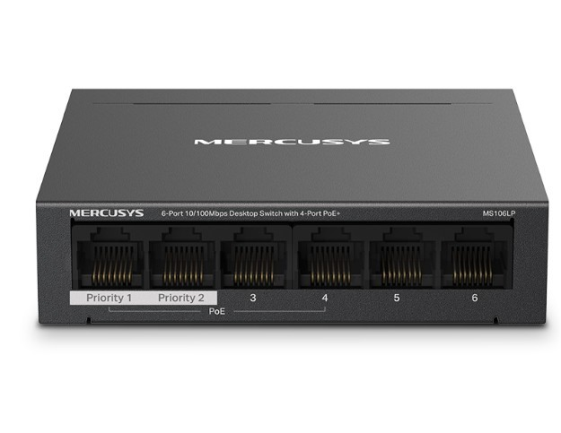 TP-LINK Przełącznik Mercusys 6-Port 10/100 Mbps Desktop Switch with  4-Port PoE+    PORT: 4× 10/100 Mbps PoE+ Ports, 2× 10/100 Mbps Non-PoE Ports - MS106LP