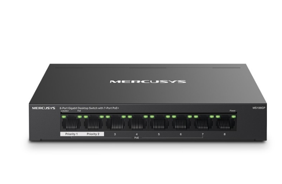 TP-LINK Przełącznik Mercusys 8-Port Gigabit Desktop Switch with 7× Gigabit PoE+ Ports, 1× Gigabit Non-PoE Ports - MS108GP