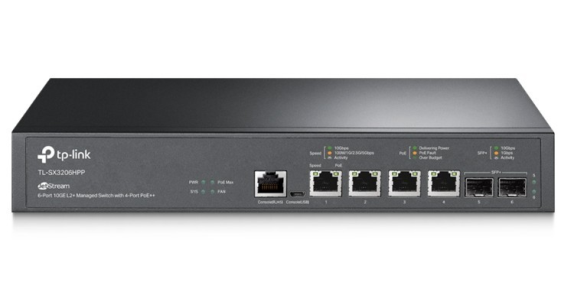 TP-LINK Przełącznik zarządzalny Omada 4-PortPoE ++10GBase-T L2+ with 2   10GE SFP+ Slots - SX3206HPP