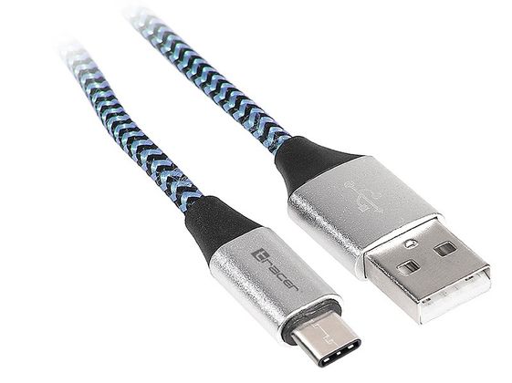 TRACER Kabel USB 2.0 Type-C A męski - C męski 1,0m czarno-niebieski - TRAKBK46266