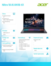 ACER Notebook Nitro 18 AI AN18-61-R3FV     ESHELL/Ryzen 9 AI 365/32GB/1TB/RTX5060/18 cali - NH.QYHEP.001 - Zdjęcie 3