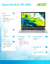 ACER Laptop Aspire Lite AL15-33P-37W4 Core 3 N355, 15.6 FHD, 8GB,512GB SSD, NoOS  - NX.D2MEX.001 - Zdjęcie 9
