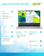 ACER Notebook Aspire Lite 15 AL15-72P-595Y i5-13500H, 15.6 FHD IPS, 16GB, 512GB SSD, No OS, srebrny - NX.D5HEX.001 - Zdjęcie 9