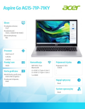 ACER Laptop Aspire Go AG15-71P-71KY I7-13620H 15,6 FHD 16GB 512GBNoOS Silver  - NX.J6SEX.00R - Zdjęcie 2
