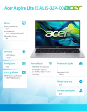 Laptop Acer Aspire Lite 15 AL15-32P-C0AW Celeron N4500, 15.6 FHD IPS, 8GB, 256GB SSD, No OS, Pure Silver - NX.J9SEX.001 - Zdjęcie 9
