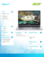 ACER Notebook Aspire 3 A315-59-39DR i3-1215U, 15.6, 16GB DDR4 RAM, 512GB SSD, No OS, srebrny - NX.K6TEX.01U - Zdjęcie 7