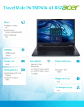 ACER Laptop Travel Mate P4 TMP414-41-R8ZX R5 PRO 6650U/14.0 WUXGA (1920x1200) IPS/16GB/512GB SSD/DOS - NX.VUMEX.00J - Zdjęcie 9