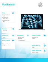 APPLE MacBook Air 13.6 cala: M5 10/10, 24GB, 1TB SSD, bez zasilacza - Błękitny - MDHK4ZE/A - Zdjęcie 2
