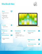 APPLE MacBook Neo 13 cali: A18 Pro 6/5, 8GB, 256GB SSD, bez zasilacza - Cytrusowożółty - MHFD4ZE/A - Zdjęcie 3