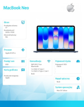 APPLE MacBook Neo 13 cali: A18 Pro 6/5, 8GB, 512GB SSD, bez zasilacza, Touch ID - Indygo - MHFG4ZE/A - Zdjęcie 3