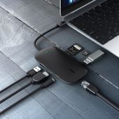 AUKEY CB-C71 aluminiowy HUB USB-C | 8w1 | RJ45 Ethernet 10/100/1000Mbps | 3xUSB 3.1 | HDMI 4k@30Hz | SD i microSD | USB-C Power Delivery 100W - CB-C71 - Zdjęcie 5