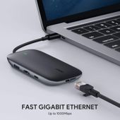 AUKEY CB-C71 aluminiowy HUB USB-C | 8w1 | RJ45 Ethernet 10/100/1000Mbps | 3xUSB 3.1 | HDMI 4k@30Hz | SD i microSD | USB-C Power Delivery 100W - CB-C71 - Zdjęcie 7