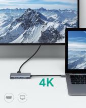 AUKEY Hub USB-C CB-C75 aluminiowy  | 6w1 | RJ45 Ethernet 10/100/1000Mbps | 3xUSB 3.1 | HDMI 4k@30Hz | USB-C Power Delivery 100W - CB-C75 - Zdjęcie 2