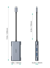 AUKEY Hub USB-C CB-C75 aluminiowy  | 6w1 | RJ45 Ethernet 10/100/1000Mbps | 3xUSB 3.1 | HDMI 4k@30Hz | USB-C Power Delivery 100W - CB-C75 - Zdjęcie 6