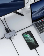 AUKEY Hub USB-C CB-C75 aluminiowy  | 6w1 | RJ45 Ethernet 10/100/1000Mbps | 3xUSB 3.1 | HDMI 4k@30Hz | USB-C Power Delivery 100W - CB-C75 - Zdjęcie 8
