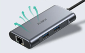 AUKEY Hub USB-C CB-C75 aluminiowy  | 6w1 | RJ45 Ethernet 10/100/1000Mbps | 3xUSB 3.1 | HDMI 4k@30Hz | USB-C Power Delivery 100W - CB-C75 - Zdjęcie 9