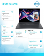 DELL Laptop XPS 16 DA16260  Win11Pro Core Ultra X7 358H/32GB/512GB/16/2K/Intel Arc/FgrPr/Cam/Mic/ Backlit Kb/3 Cell/3Y ProSupport - 1626-4374 - Zdjęcie 3
