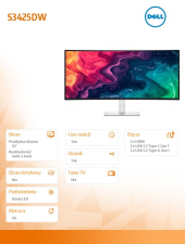 DELL Monitor S3425DW 34 cale Curved AMD FreeSync VA LED WQHD (3440x1440)/2xHDMI/2xUSB-C/2xUSB/3Y AES&PPE - 210-BQWR - Zdjęcie 7