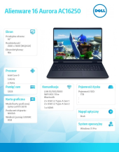 DELL Notebook Alienware 16 Aurora AC16250 Win11 Pro C9 270H/32GB/1TB/16.0 WQXGA/GeForce RTX 5070/WLAN + BT/Backlit Kb/6 Cell/3Y Basic - AC16250_RPLH-R_014 - Zdjęcie 2
