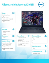 DELL Laptop Laptop Alienware 16x Aurora AC16251 Win11Pro C9 275HX/64GB/2TB/16.0 WQXGA/GeForce RTX 5070/WLAN + BT/RGB Backlit Kb/6 Cell/280W - AC16251_ARLHX_016 - Zdjęcie 2