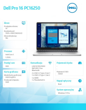 Laptop Dell Pro 16 PC16250 W11P C3 100U/8GB/512GB/16.0 FHD+/Int/FgrPr/Cam&Mic/WLAN+BT/BcklKb/3C/3YPS Platinum  - BTO002_PC16250_EMEA - Zdjęcie 2