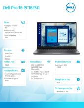 Laptop Dell Pro 16 PC16250 W11P C7 150U/16GB/512GB/FgrPr/FHD IR Cam&Mic/WLAN+BT/16.0 FHD+/BcklKb/3C/YPS3 Magnetite color, textured finish - BTO018_PC16250_EMEA - Zdjęcie 2
