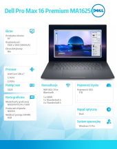 Laptop Dell Pro Max 16 Premium MA16250 Win11Pro U7-265H|32GB|1TB|RTX PRO 1000Blackwell 8GB GDDR7|FgrPr|Cam&Mic|WLAN+BT|16.0 FHD+|6 Cell|vPro/3Y PS - BTO102_MA16250_EMEA - Zdjęcie 2