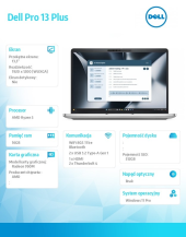Laptop Dell Pro 13 Plus PB13255/AMD Ryzen 5 PRO 230/16GB/512GB SSD Gen4/13.3 FHD+/Radeon 760M/FgrPr&SmtCd/FHD/IR Cam/Mic/WLAN+BT/Backlit Kb/3Cell/W11P - BTO504_PB13255_EMEA - Zdjęcie 2