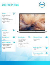 Laptop Dell Pro 14 Plus PB14255 W11P Ryzen 7 PRO 250/16GB/512GB/FgrPr&SmtCd,RJ-45/IRCam&Mic/WLANonly+BT/14.0 FHD+ 400nit/780M/BcklKb/3C/3YPS  - BTO507_PB14255_EMEA_400nit - Zdjęcie 7