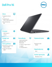 Laptop Dell Pro 16 PC16255/AMD Ryzen 5 220/16GB/512GB SSD/16.0 FHD+/Radeon 740M/FgrPr/FHD/IR Cam/Mic/WLAN + BT/Backlit Kb/3Cell/W11P - BTO507_PC16255_EMEA - Zdjęcie 6