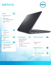 Laptop Dell Pro 14 PC14255/AMD Ryzen 5 PRO 230/16GB/512GB SSD/14.0 FHD+/Radeon 760M/FgrPr/FHD/IR Cam/Mic/WLAN+BT/Backlit Kb/3 Cell/W11Pro - BTO509_PC14255_EMEA - Zdjęcie 6