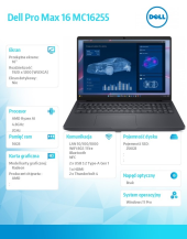 Laptop Dell Pro Max 16 MC16255 Win11Pro AMD Ryzen 340|16GB|256GB|FgrPr&SmtCd|FHD Cam&Mic|WLAN+BT|16.0 FHD+|4 Cell|100W/3Y ProSupport - BTO601_MC16255_EMEA - Zdjęcie 2