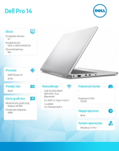 Laptop Dell Pro 14 PC14255/AMD Ryzen AI 5 PRO 340/16GB/512GB SSD/14.0 FHD+/Radeon 840M/FgrPr/FHD/IR Cam/Mic/WLAN+BT/Backlit Kb/3 Cell/W11Pro - BTO601_PC14255_EMEA - Zdjęcie 6