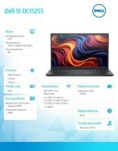 Laptop Dell 15 DC15255 W11P R5-7520U/8GB/512GB SSD/AMD Radeon 610M/WLAN + BT/15.6 FHD/Backlit Kb/3 Cell/65W/3YPS Carbon Black (Plastic) - DC15255_MDO_850 - Zdjęcie 9