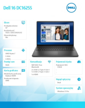 Laptop Dell 16 DC16255 W11P Ryzen 7 250|16GB|512GB|AMD Radeon|FgrPr|WLAN+BT|16.0 FHD+|Backlit Kb|3C|65W|3YPS Carbon Black (Plastic) - DC16255_HWK_554 - Zdjęcie 4