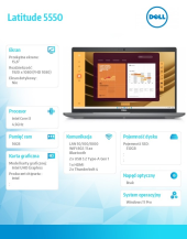 DELL Laptop Latitude 5550 Win11Pro i3-1315U/16GB/512GB/15.6 FHD/UHD/FgrPr/FHD Cam/Mic/WLAN + BT/Backlit Kb/3 Cell/3YPS - Latitude 5550_i3 - Zdjęcie 7