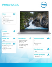 DELL Notebook Vostro 5635/AMD Ryzen 5 7530U/8GB/512GB SSD/16 FHD+/AMD Radeon/Cam & Mic/WLAN + BT/Backlit Kb/4 Cell/W11Pro - N1001VNB5635EMEA01 - Zdjęcie 8