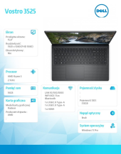 DELL Notebook  Vostro 3525 Win11Pro Ryzen 5 5500U/16GB/512GB SSD/15.6 FHD/AMD Radeon/FgrPr/Cam & Mic/WLAN + BT/Backlit Kb/3 Cell/3Y ProSupport  - N1515PVNB3525EMEA01 - Zdjęcie 3