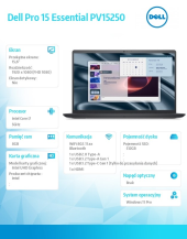 Laptop Dell Pro 15 Essential PV15250|i7-1355U|8GB|512GB SSD|IntelUHD|None|W11 Pro|WLAN + BT|15.6 FHD|Backlit Kb|4 Cell|65W/3YPS  - PV15250_RPLU_006_P8L - Zdjęcie 9
