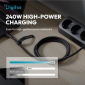 DIGITUS Kabel połączeniowy silikonowy USB-C-USB-C | USB 4 ver.2.0 80Gbps | 8K@60Hz | PD 3.1 240W| 1,0m | czarny - AK-300350-010-S - Zdjęcie 8